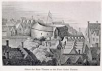 The First Globe Theatre or Rose Theatre, etching. 