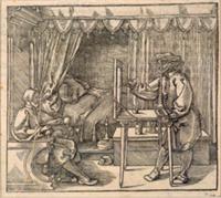 A draughtsman taking details for a portrait, using