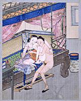 Making Love on a Canopied Bed (colour on fabric) ,