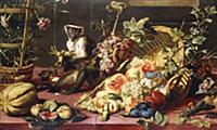 CH990230 A Spilled Basket of Fruits on a Draped Ta