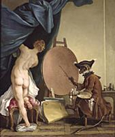 XOU231293 The Monkey Painter (oil on canvas) by De