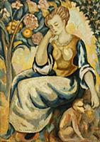 CH657622 Lady with a Monkey, c.1917 (oil on canvas