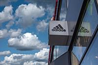 Moscow, Russia - 5 May 2022: Adidas logotype on th