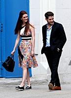 Lydia Hearst and Jon Abrahams on the set of the mo
