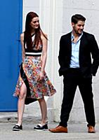 Lydia Hearst and Jon Abrahams on the set of the mo