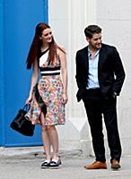 Lydia Hearst and Jon Abrahams on the set of the mo