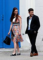 Lydia Hearst and Jon Abrahams on the set of the mo
