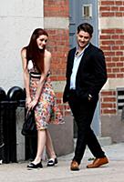Lydia Hearst and Jon Abrahams on the set of the mo