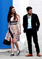 Lydia Hearst and Jon Abrahams on the set of the mo