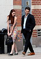 Lydia Hearst and Jon Abrahams on the set of the mo