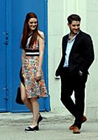 Lydia Hearst and Jon Abrahams on the set of the mo