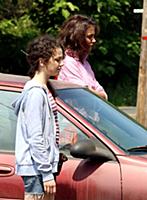 Katie Holmes and Stefania Owen on the set of the m