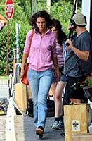 Katie Holmes and Stefania Owen on the set of the m