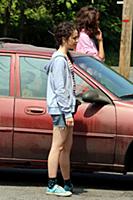 Katie Holmes and Stefania Owen on the set of the m