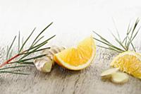 Ginger, Zingiber officinale root arranged with spr