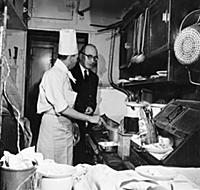 In the kitchen of the restaurant car, the chef M. 