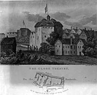 The Globe Theatre on Bankside in 1612
as it appea