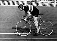 Reg Harris of Great Britain breaks standing start 