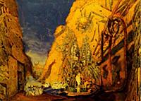 Stage design for the Ballet Blue God by R. Hahn, 1