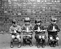 Infant welfare.
For one penny children at  Holy T
