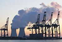Nuclear power plant with loading cranes, Antwerp, 