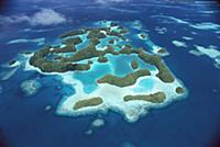 Aerial view of the Rock Islands of Palau, the lime