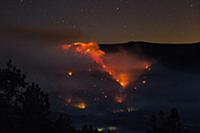The Lake Fire, forest fire at night, during drough