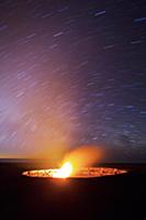 Star trails over Halemaumau Crater at night, Volca