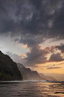 Coastal cliffs at sunset, Na Pali Coast State Park