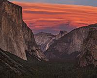 Lenticular clouds over Yosemite Valley at sunset, 