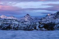 Mountain peaks at sunset, Swiss Alps, Bern, Switze