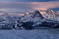 Alpenglow over mountains, Eiger, Jungfrau, Bern, S
