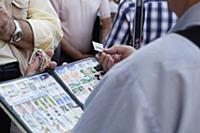 Spain, Madrid, Stamp collectors in the Plaza Mayor