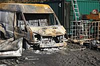 Transport, Road, Cars, Burnt out Ford Transit van 