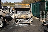 Transport, Road, Cars, Burnt out Ford Transit van 