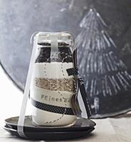 Cake ingredients layered in jar as gift