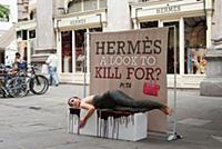 Протест PETA перед бутиком Hermes
