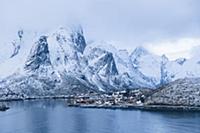 Snow capped mountains, Reine, Lofoten, Norway