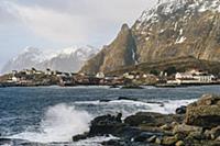 Waves and rocks on coastline, Reine, Lofoten, Norw