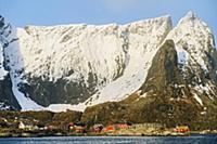 Snow capped mountains, Reine, Lofoten, Norway