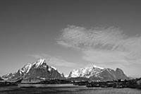 Mountain scenery in black and white, Reine, Lofote