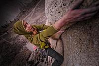 Climber trad climbing, Pine Creek, Bishop, Califor