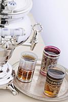 Samovar with three glasses and black tea