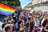 Participants of the annual gay pride parade march 