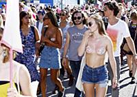 Participants of the annual gay pride parade march 