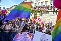Participants of the annual gay pride parade march 
