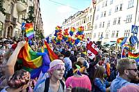 Participants of the annual gay pride parade march 