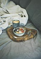 Rice coconut porridge with figs, berries and hazel