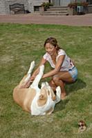 Анита Цой у себя на даче с собаками. 2005.